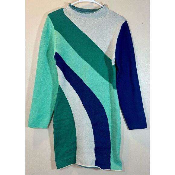 NWOT Dee Elly Mod Bold Green Versatile Mock Neck Mini Dress Women's Large - Picture 6 of 12